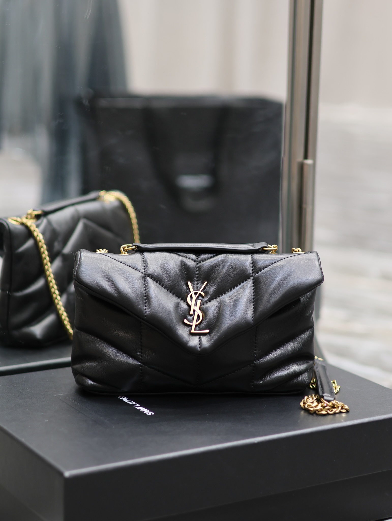 Ysl Loulou Puffer Mini 759337 Black With Gold Buckle